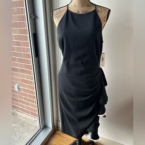 Badgley Mischka Black Crew Neck Sheath Dress with Ruffle Detail NWT Size 10